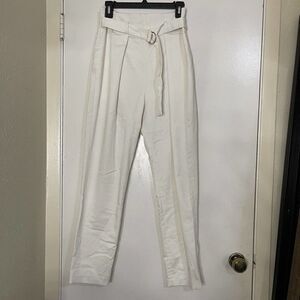 BCBGMAXAZRIA ivory white knit tapered High waist pleated trouser pants Sz Small